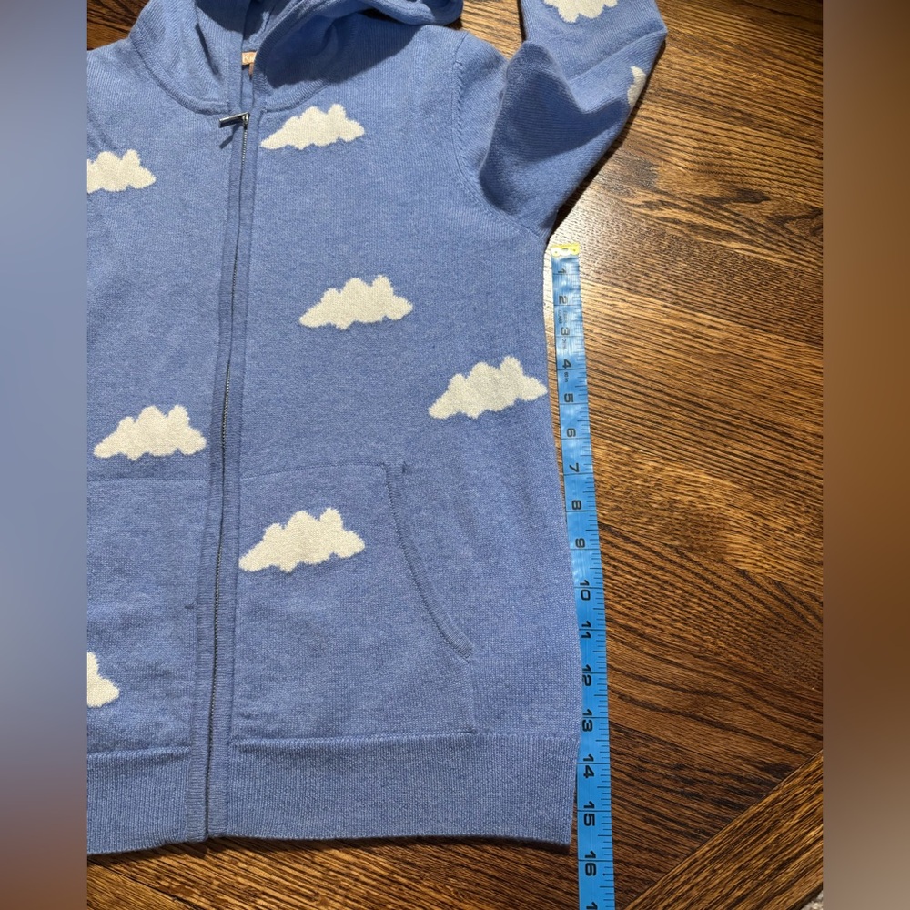 Kier+J Cashmere Full Zip Hooded Cardigan Sweater Blue White Clouds Women's Sz S - Picture 7 of 7